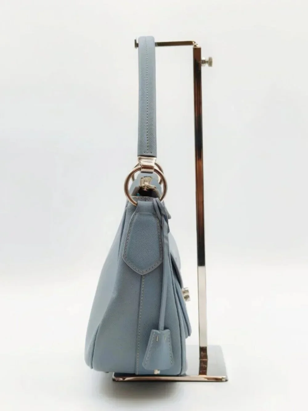 Prada Saffiano Lux Light Blue Leather Shoulder Bag Hobo Purse